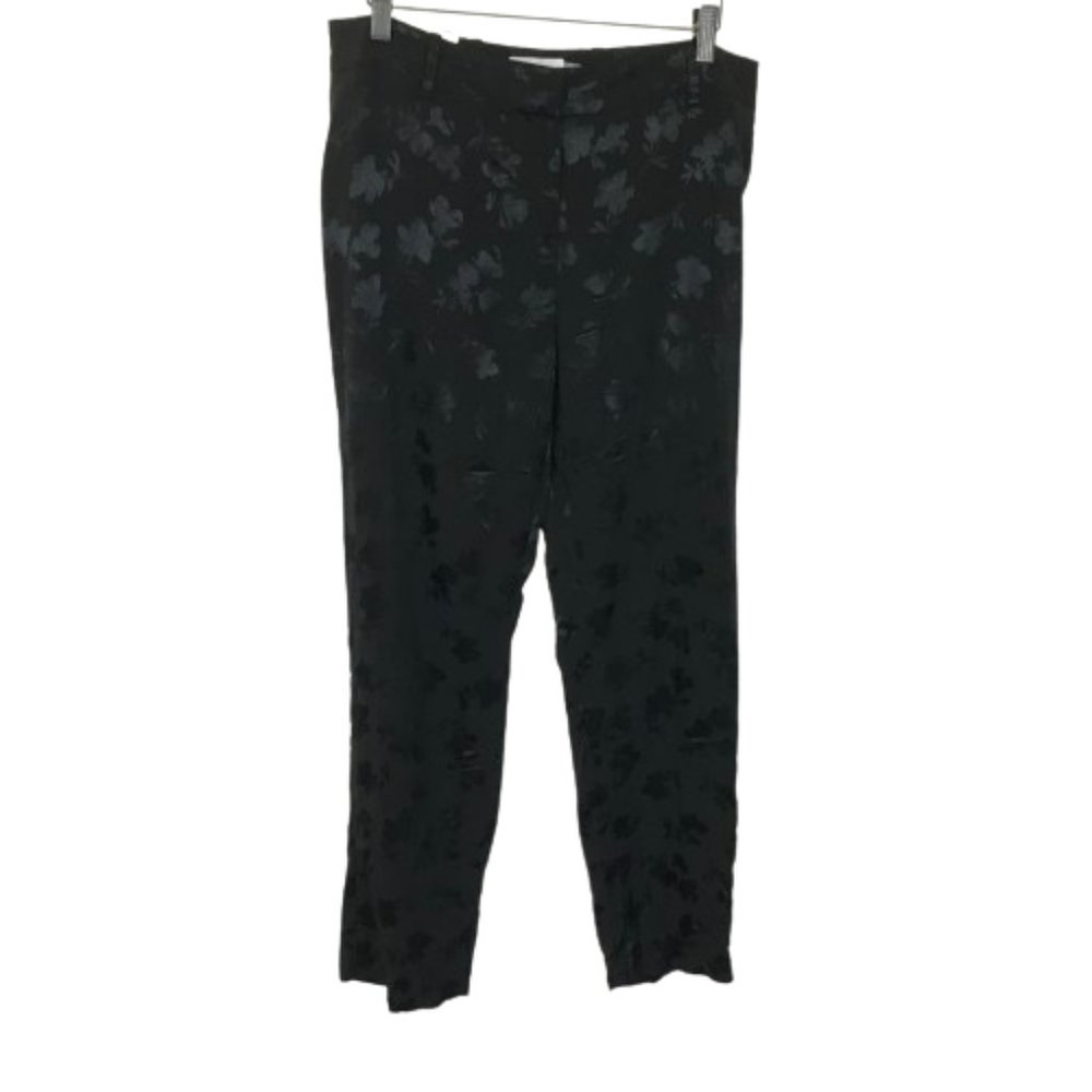 NWT Womens Size 10 or 16 Calvin Klein Black Floral Jacquard Satin Slim Leg Pants